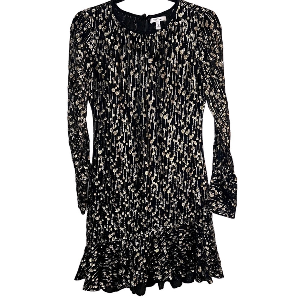 Derek Lam 10 Crosby Long-Sleeve Metallic Ruffle-Hem Short Dress